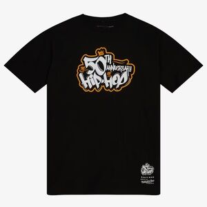 Mitchell & Ness x AOHH Black 50th Anniversary of Hip-Hop Logo T-Shirt Size M